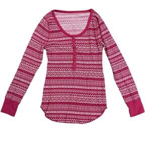 Old Navy Waffle Knit Pink Henley Pajama Top Womens Sz Medium Scoop Neck Holiday